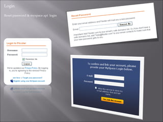 Login Reset password & myspace api  login 