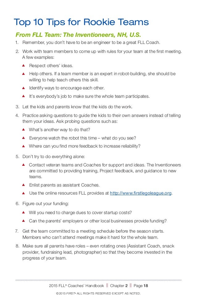 first lego league coaches handbook