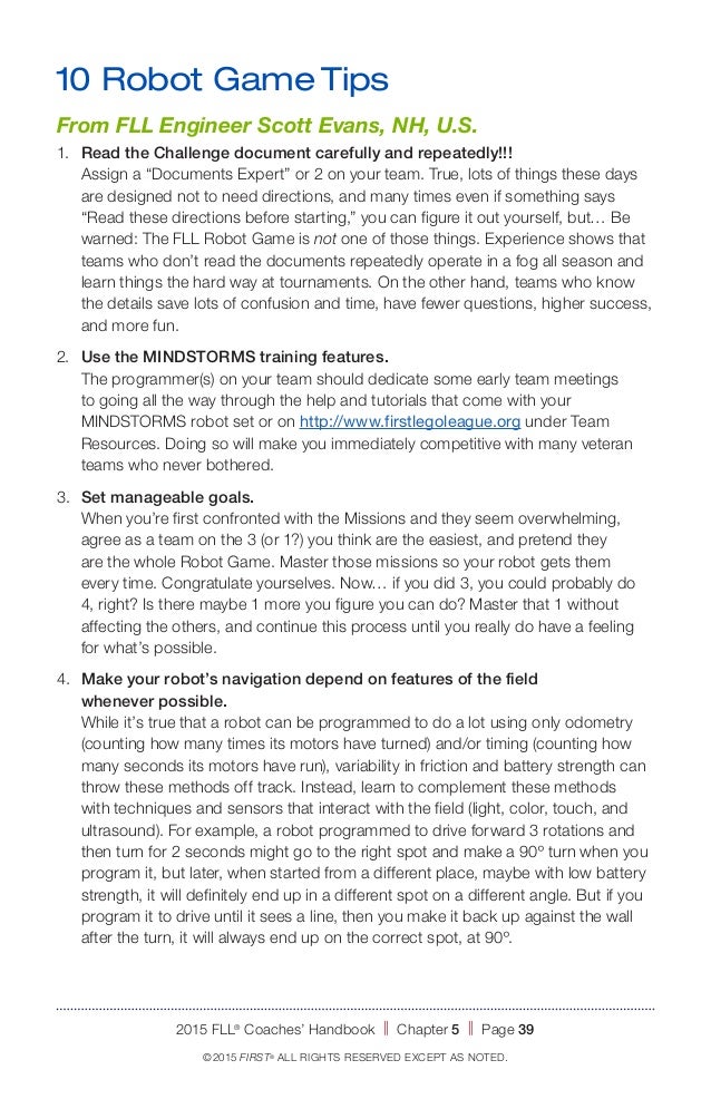 first lego league coaches handbook