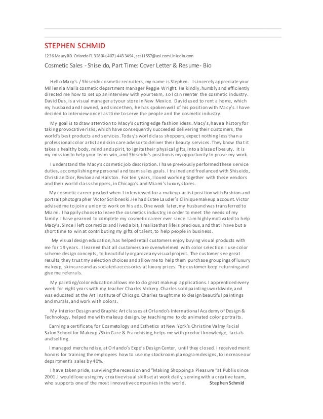 fl mall shiseido resume cover letter estee lauder cover letter