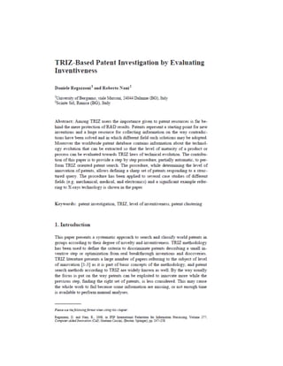 Triz based patent investigation by evaluating inventiveness