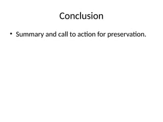 Conclusion
• Summary and call to action for preservation.
 
