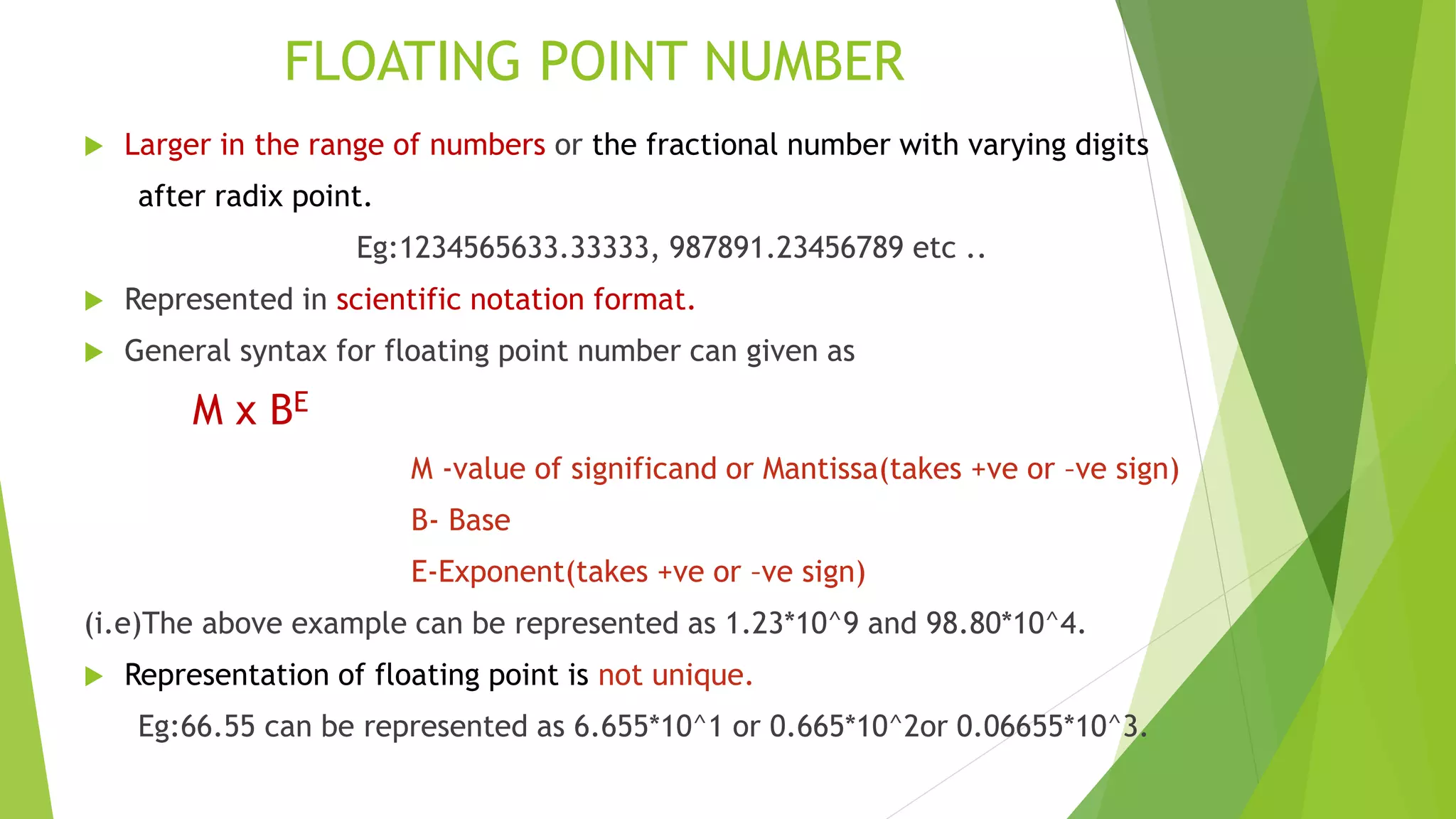 Floating point Numbers | PPTX | Computing | Technology & Computing