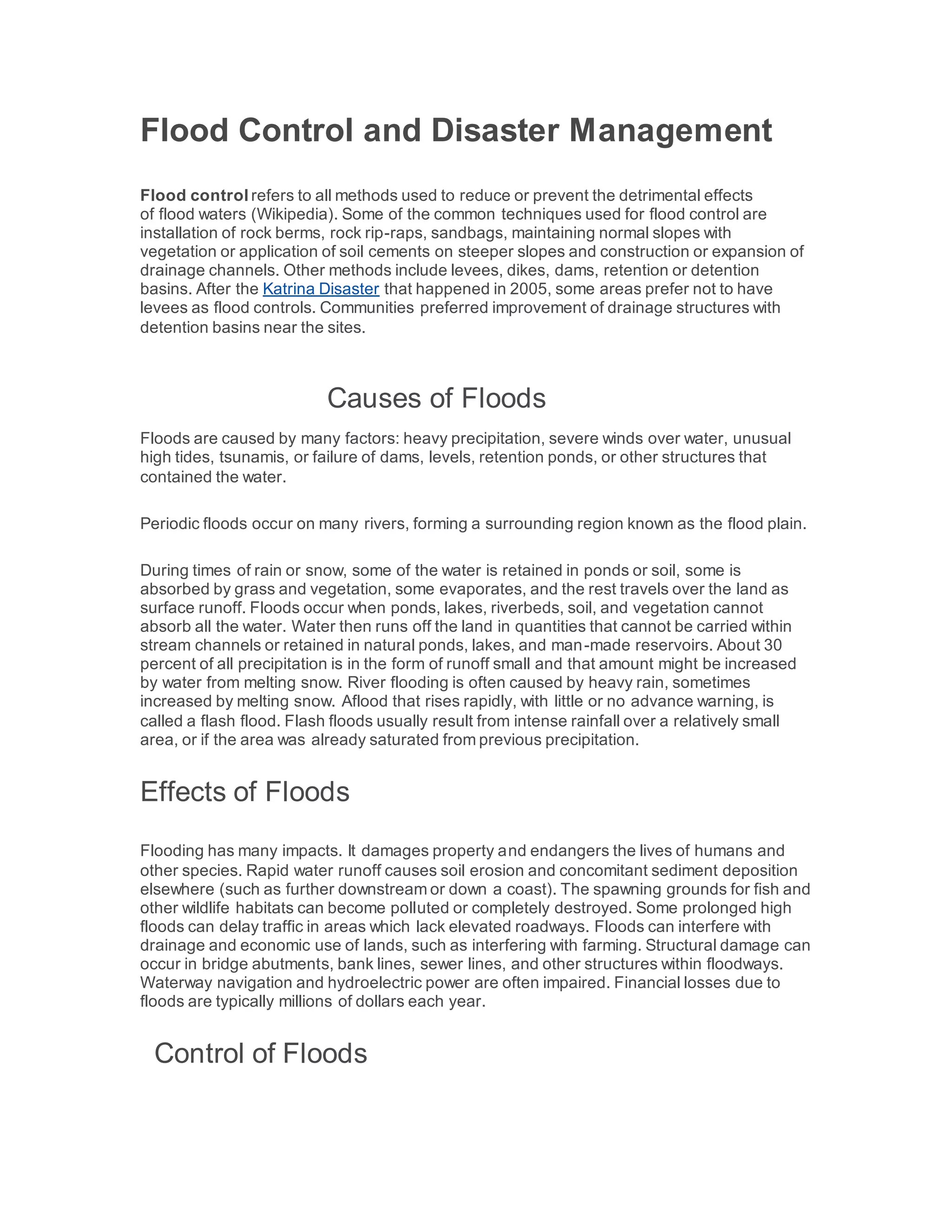 Flood control and disaster management | DOCX
