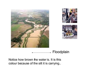 Floodplain Notice how brown the water is. It is this colour because of the silt it is carrying.. 