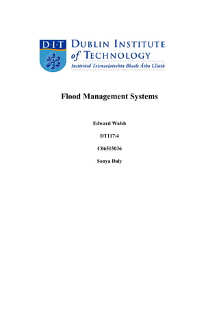 Flood Management Systems<br />Edward Walsh <br />DT117/4<br />C06515036<br />Sonya Daly<br />Table of Contents<br /> TOC  quot;
1-3quot;
    What is Flooding? PAGEREF _Toc257215904  4<br />Flood Policy in Ireland PAGEREF _Toc257215905  4<br />Flood Risk Assessment PAGEREF _Toc257215906  5<br />Flood Risk Management Plans PAGEREF _Toc257215907  6<br />Sustainable Urban Drainage Systems (SUDS) PAGEREF _Toc257215908  7<br />References PAGEREF _Toc257215909  10<br />Table of Figures<br /> TOC    quot;
Figurequot;
 Figure 1: Trends in Precipitation in Ireland PAGEREF _Toc257215888  4<br />Figure 2: Sources, pathways and receptors of flooding PAGEREF _Toc257215889  6<br />Figure 3: Swale and Filter Strip PAGEREF _Toc257215890  8<br />Figure 4: Filter drain and Permeable Surface PAGEREF _Toc257215891  8<br />Figure 5: Infiltration Basin and Soakway PAGEREF _Toc257215892  9<br />Figure 6: Detention Pond PAGEREF _Toc257215893  9<br />What is Flooding?<br />Flooding is a natural process that can occur at any time in any location and in inevitable part of life in Ireland today. They are mainly caused by overflowing of seas and rivers but prolonged and intense rainfall can cause sewer flooding, overland flooding and groundwater flooding. Flooding has become a more frequent event over the last decade in Ireland causing devastation to people’s properties that are at risk. This increase is primarily due the effect of climate change. Climate change will affect the levels of precipitation in Ireland with an increased hydrological cycle. Changes in weather patterns will occur along with the amounts and characteristics of precipitation. <br />Figure  SEQ Figure  ARABIC 1: Trends in Precipitation in Ireland<br />While we cannot prevent flooding from occurring, we can prepare for it and reduce resulting damage and suffering. It is important that a reduction in these future potential flood risks be achieved by incorporating the assessment of flood risk into the planning phase. <br />Flood Policy in Ireland<br />In September 2008, the Department of Environment, Heritage and Local Government and the Department of Finance with responsibility for the OPW published new planning guidelines on The Planning System and Flood Risk Management. This was aimed at ensuring a more consistent, rigorous and systematic approach to fully incorporate flood risk assessment and management into the planning system.<br />These new guidelines are focused on providing for the wide-ranging consideration of flood risk in regional, development and local area plans as well as assessing planning permission applications in line with the proper principles and sustainable development. They also take account of environmental considerations including the need to manage the inevitable impacts of climate change, biodiversity etc., and the EU Directives on Flooding and the Water Framework Directive which established the concept of river basin management.<br />These guidelines will require the planning system at national, regional and local levels to follow the following requirements:-<br />,[object Object]