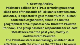 4. Growing Anxiety
Pakistan's Taliban (or TTP), a terrorist group that
killed tens of thousands of Pakistanis between 2007...