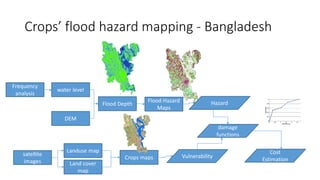 Crops’ flood hazard mapping - Bangladesh
Frequency
analysis
water level
DEM
Flood Depth
Crops maps
Flood Hazard
Maps
satellite
images
Landuse map
Land cover
map
Vulnerability
Hazard
damage
functions
Cost
Estimation
 