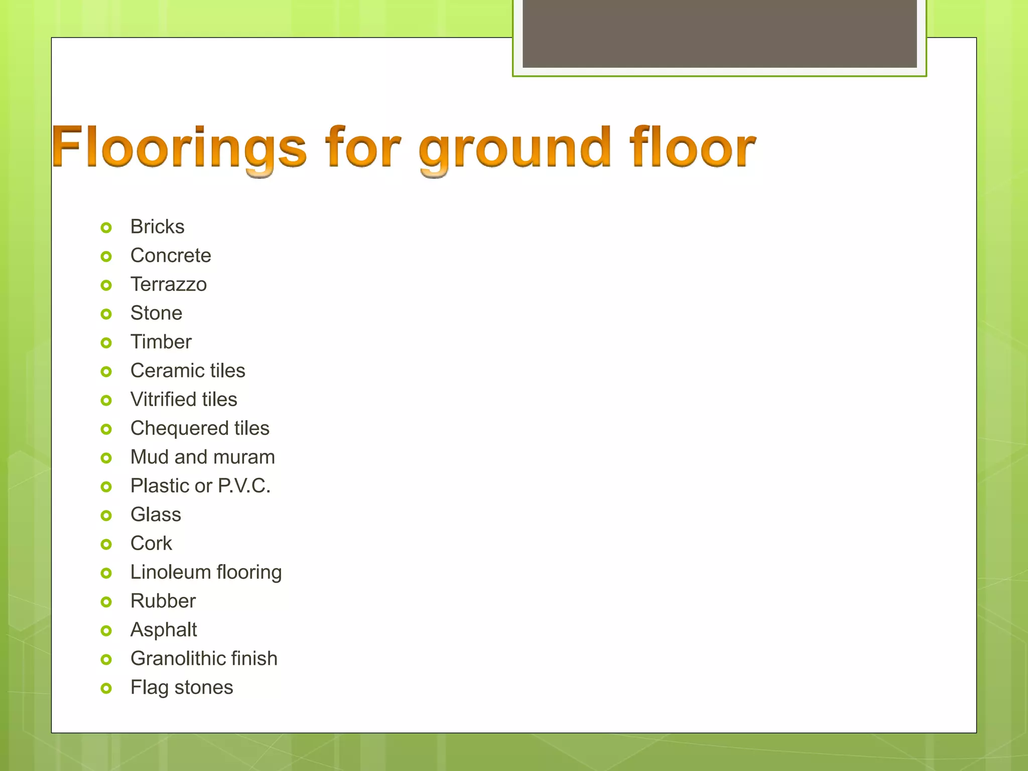 types of Flooring in construction | PPTX