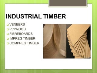 INDUSTRIAL TIMBER
 VENEERS
 PLYWOOD
 FIBREBOARDS
 IMPREG TIMBER
 COMPREG TIMBER
 