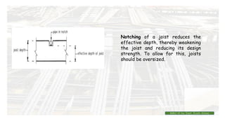 Notching of a joist reduces the
effective depth, thereby weakening
the joist and reducing its design
strength. To allow for this, joists
should be oversized.
BMC-lll by Inst. Eyob Alene
 