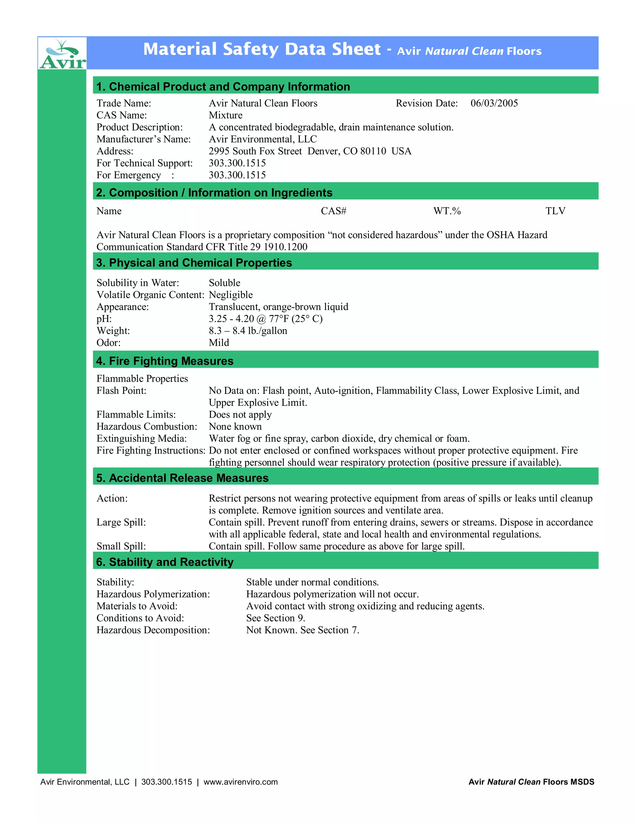 Floor cleaner msds PDF
