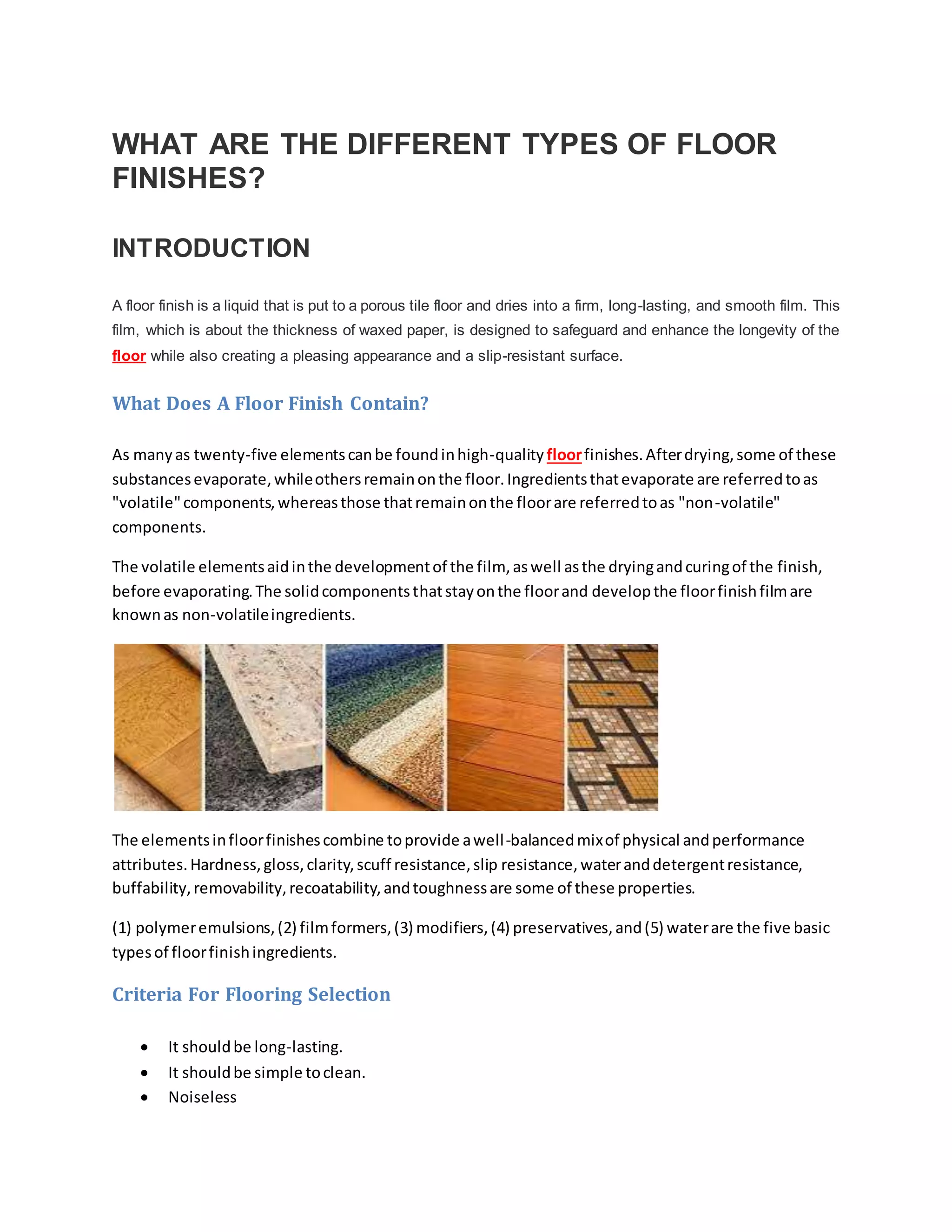 WHAT ARE THE DIFFERENT TYPES OF FLOOR FINISHES? PDF