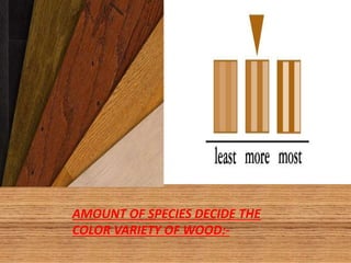 AMOUNT OF SPECIES DECIDE THE
COLOR VARIETY OF WOOD:-
 