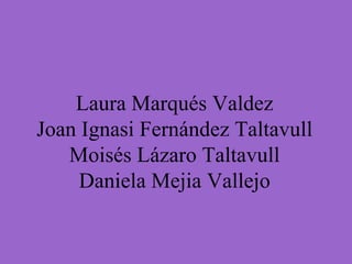 Laura Marqués Valdez Joan Ignasi Fernández Taltavull Moisés Lázaro Taltavull Daniela Mejia Vallejo 