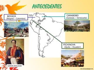 BOYACÁ
(Bogotá – Colombia)
CARABOBO
(Caracas – Venezuela)
PICHINCHA
(Quito – Ecuador)
SIMÓN BOLÍVAR
 