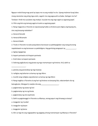 Tagalog Questions For Pageant FLORANTE AT LAURA QUESTIONS.docx