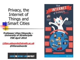 Professor Lilian Edwards –
University of Strathclyde
FSR April 2016
Lilian.edwards@strath.ac.uk
@lilianedwards
Privacy, the
Internet of
Things and
Smart Cities
 