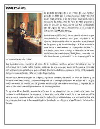 LOUIS PASTEUR
La portada corresponde a un retrato de Louis Pasteur,
pintado en 1885 por el artista finlandés Albert Edelfe...