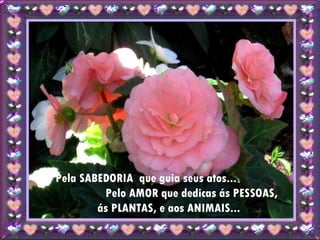 Pela SABEDORIA  que guia seus atos...  Pelo AMOR que dedicas ás PESSOAS, ás PLANTAS, e aos ANIMAIS... 