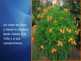 no creer en Dios
y hacer tu destino;
tener miedo a la
Vida y a sus
compromisos;
 