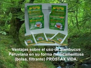 Ventajas sobre el uso de Sambucus
Peruviana en su forma medicamentosa
(bolsa, filtrante) PROSTAX VIDA.
 