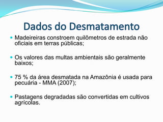 Dados do DesmatamentoDesmatamento descontrolado na Amazônia legal, analisado pelo IBAMA no período que vai de 1977 até 2007