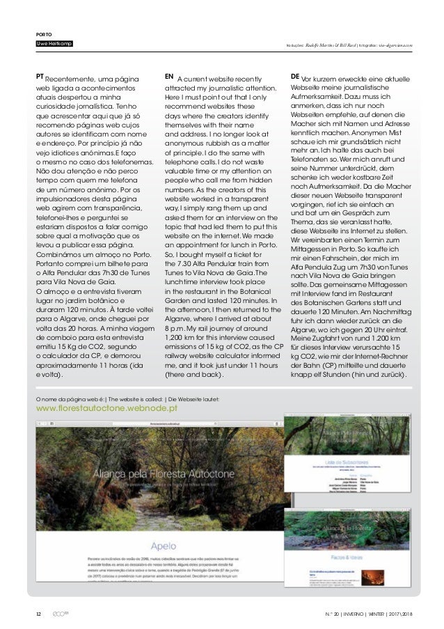 12 N.º 20 | inverno | winter | 20172018
porto
Uwe Heitkamp
PT Recentemente, uma página
web ligada a acontecimentos
atuais ...