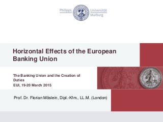 Horizontal Effects of the European
Banking Union
The Banking Union and the Creation of
Duties
EUI, 19-20 March 2015
Prof. Dr. Florian Möslein, Dipl.-Kfm., LL.M. (London)
 