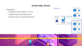 SecDevOps Demo
• Schritt 3
• Deployment Demo Spoke 2 in Azure
• Erläuterung der Cloud Ressourcen
• Erläuterung der Firewall Konfiguration
 