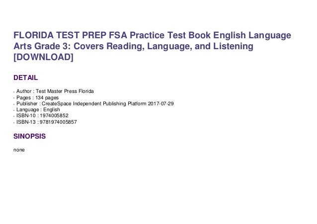 FLORIDA TEST PREP FSA Practice Test Book English Language Arts Grade