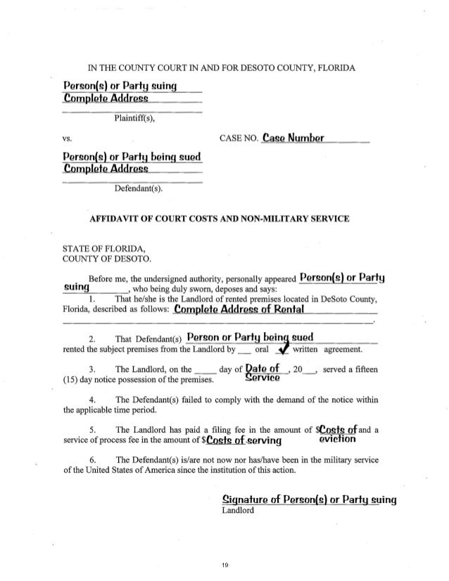 Florida Affidavit of Military Service