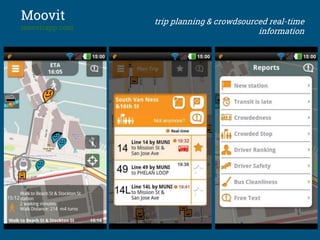 Moovit
moovitapp.com
trip planning & crowdsourced real-time
information
 