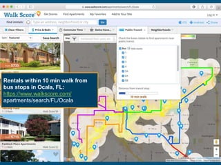 Rentals within 10 min walk from
bus stops in Ocala, FL:
https://www.walkscore.com/
apartments/search/FL/Ocala
 