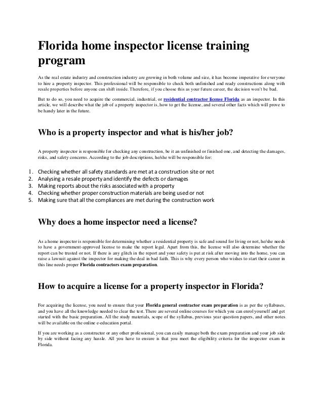 Florida home inspector license training program