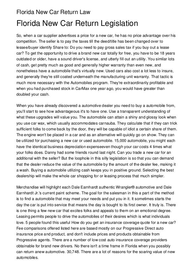 Florida New Car Return Law