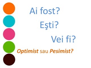 Ai fost?
       Eşti?
          Vei fi?
Optimist sau Pesimist?
 