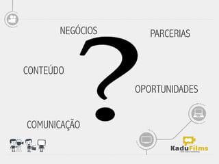 NEGÓCIOS      PARCERIAS


CONTEÚDO
                  OPORTUNIDADES


COMUNICAÇÃO
 