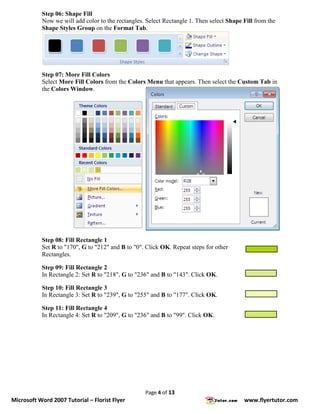 Fill Color Word Microsoft Word 2007 Tutorials: Florist Flyer | PDF