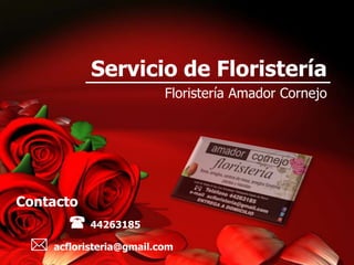 Servicio de Floristería 
Floristería Amador Cornejo 
Contacto 
 
44263185 
 
acfloristeria@gmail.com 
 