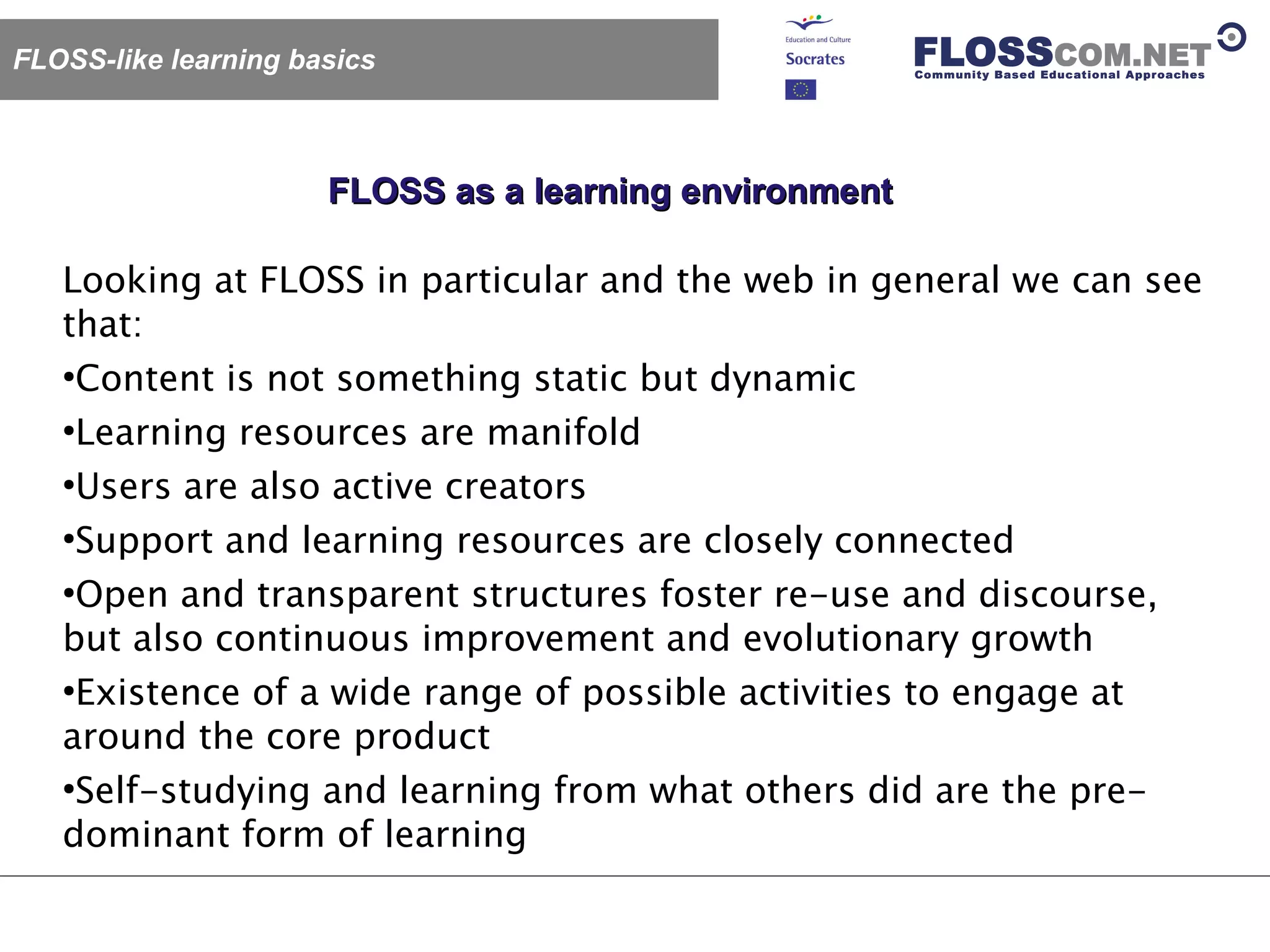 Floss Com: Floss / Open Source Like Learning Models