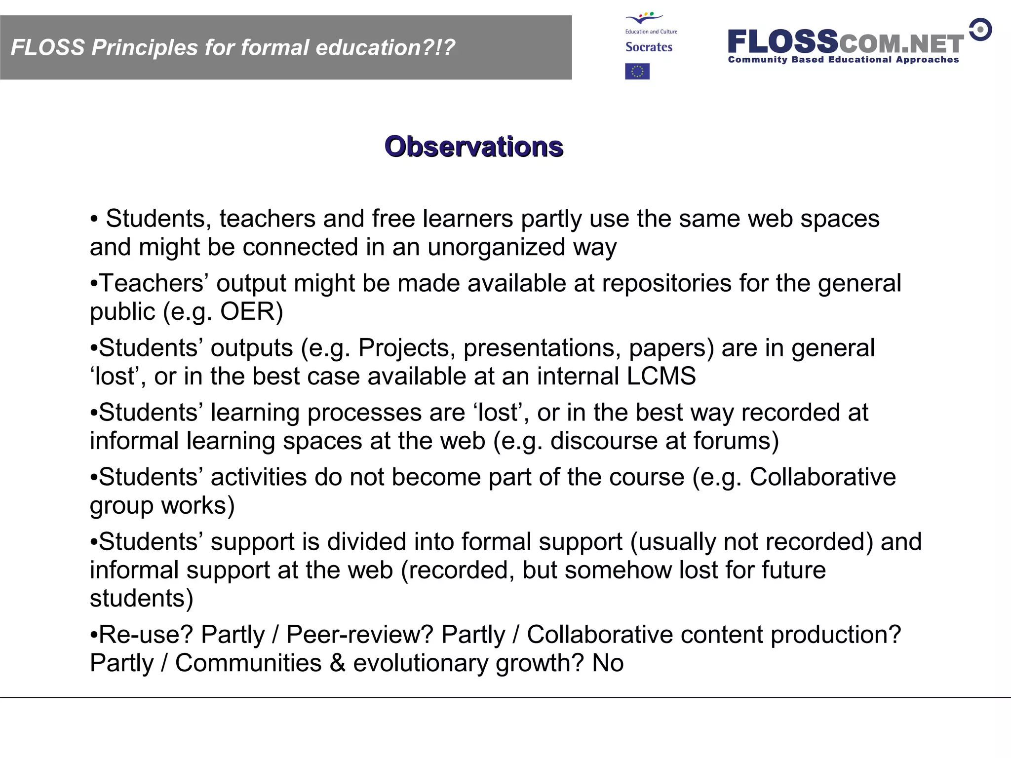 Floss Com: Floss / Open Source Like Learning Models