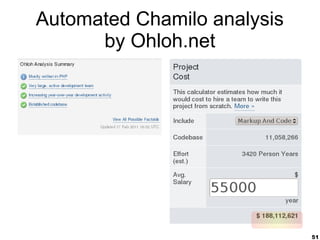 51
Automated Chamilo analysis
by Ohloh.net
 