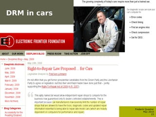 DRM in cars




                         Frederik Questier
Werken met portfolio's          May 2010
04/10/05 | pag. 23    ...