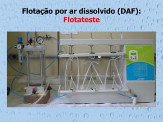 Flotação por ar dissolvido (DAF):
Flotateste
 
