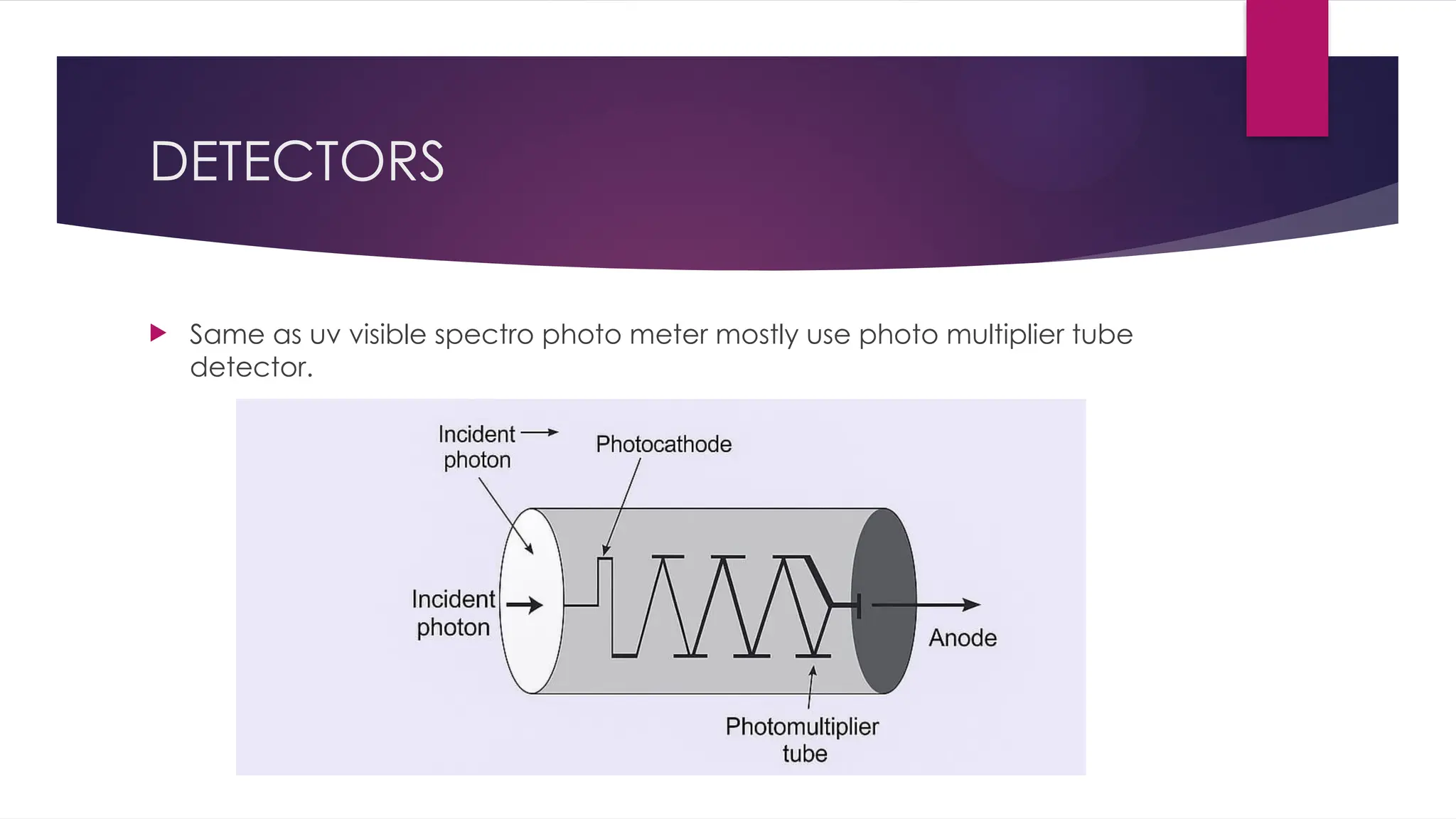 DETECTORS
 Same as uv visible spectro photo meter mostly use photo multiplier tube
detector.
 