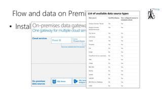 Flow and data on Premises
• Install the « on Premises data gateway »
(shared between PowerBI, PowerApps and Azure Logic
Apps)
 