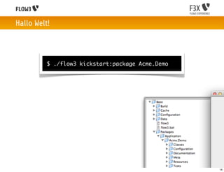 Hallo Welt!



          $ ./flow3 kickstart:package Acme.Demo




                                                  14
 