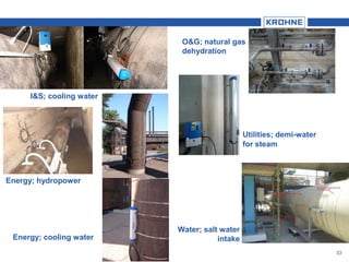 33
I&S; cooling water
Energy; hydropower
Energy; cooling water
Utilities; demi-water
for steam
O&G; natural gas
dehydration
Water; salt water
intake
 