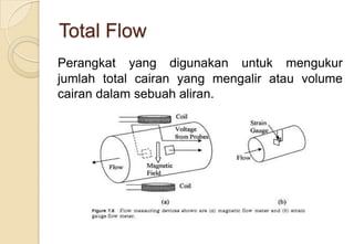 Total Flow
Perangkat yang digunakan untuk mengukur
jumlah total cairan yang mengalir atau volume
cairan dalam sebuah aliran.

 